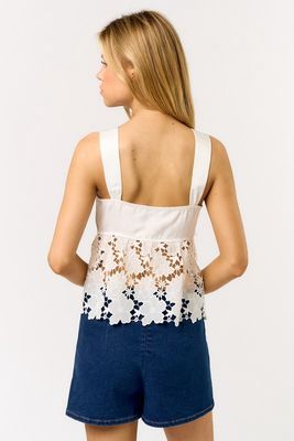 MAREN LACE &amp; SATIN TIE FRONT TANK