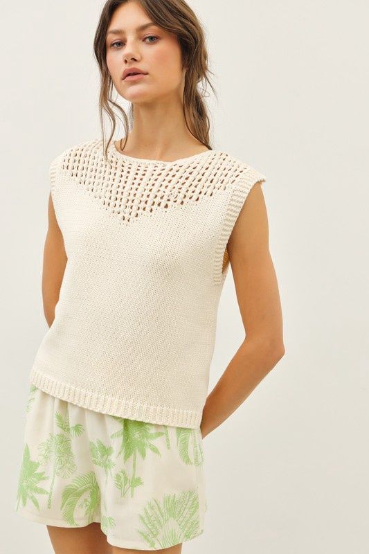 WINNIE OPEN KNIT SLEEVELESS SWEATER