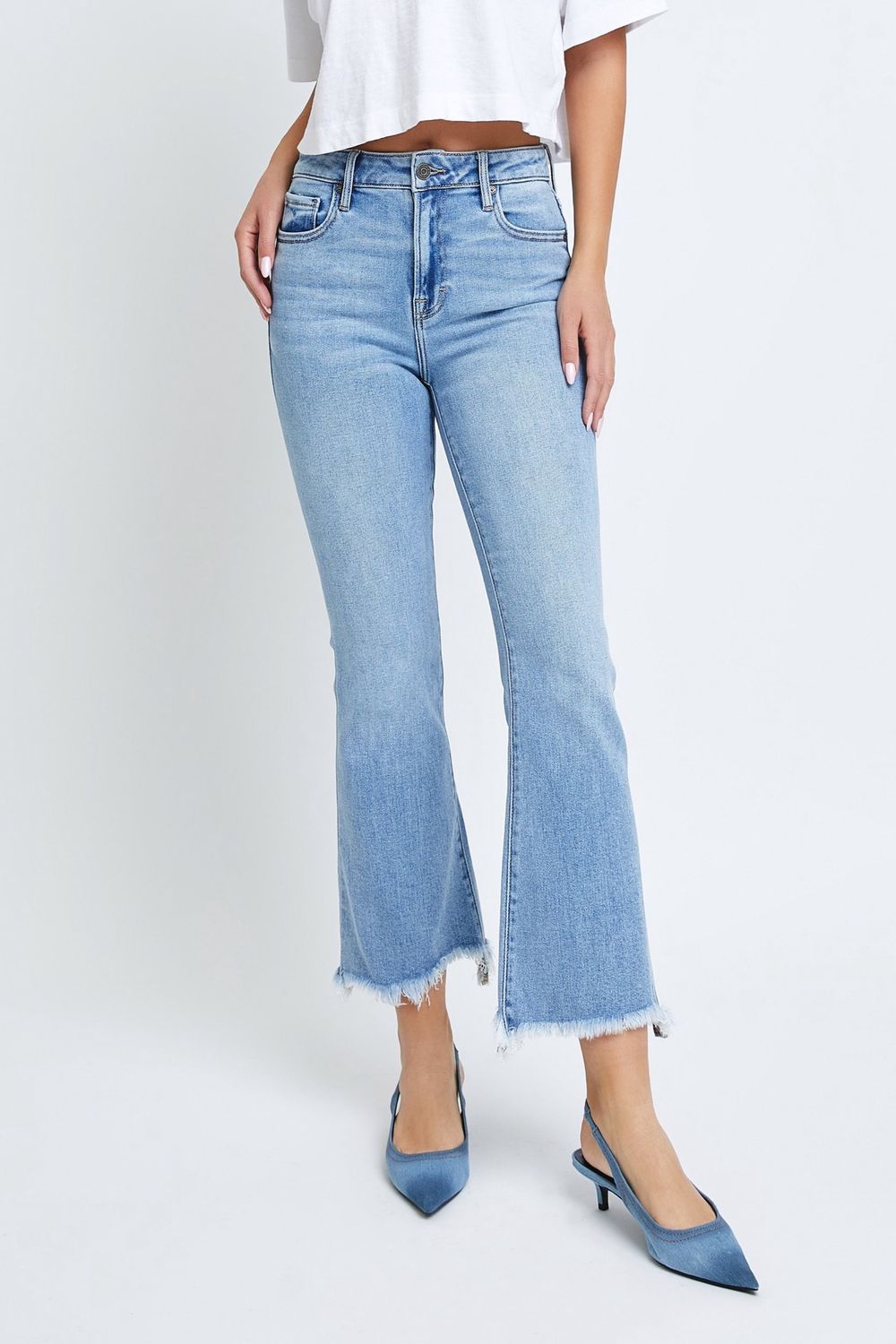 HAPPI HI WAIST SUPER FRAY CROP FLARE