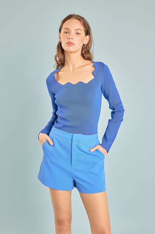 SCALLA SCALLOP DETAIL LS KNIT