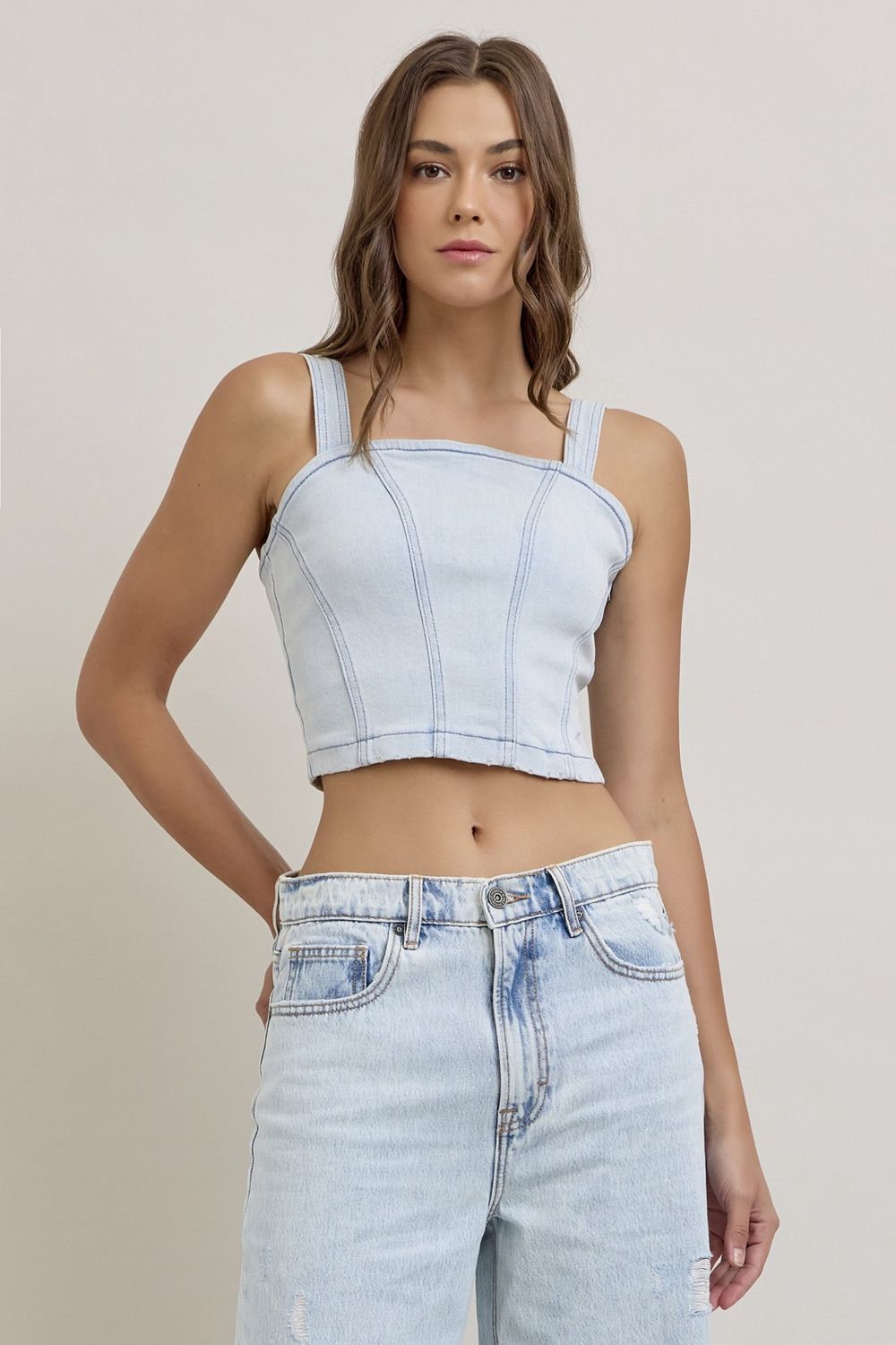 BRADS DENIM BUSTIER TOP