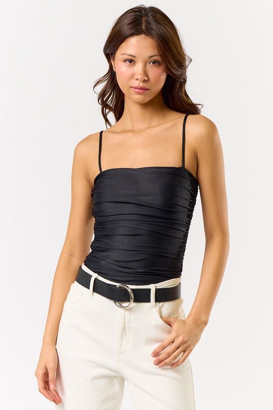 PEONY SIDE RUCHED STRAPPY BODYSUIT