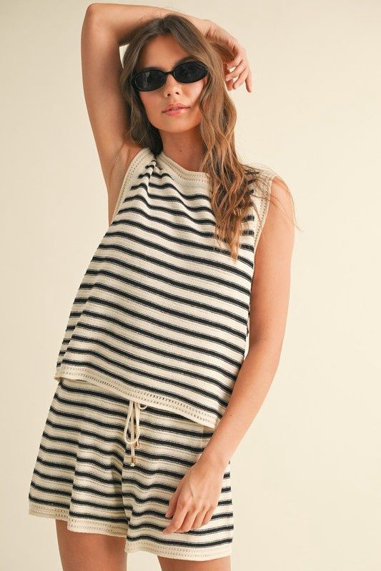 RILEY STRIPED CROCHET SHORT SET