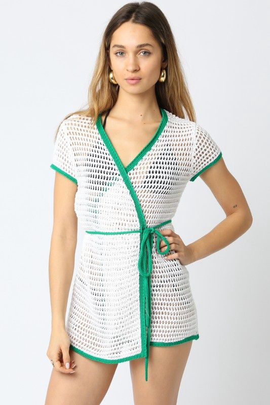 HARBOR CROCHT COVER UP, Size: SMALL, Colour: WHITE/GREEN
