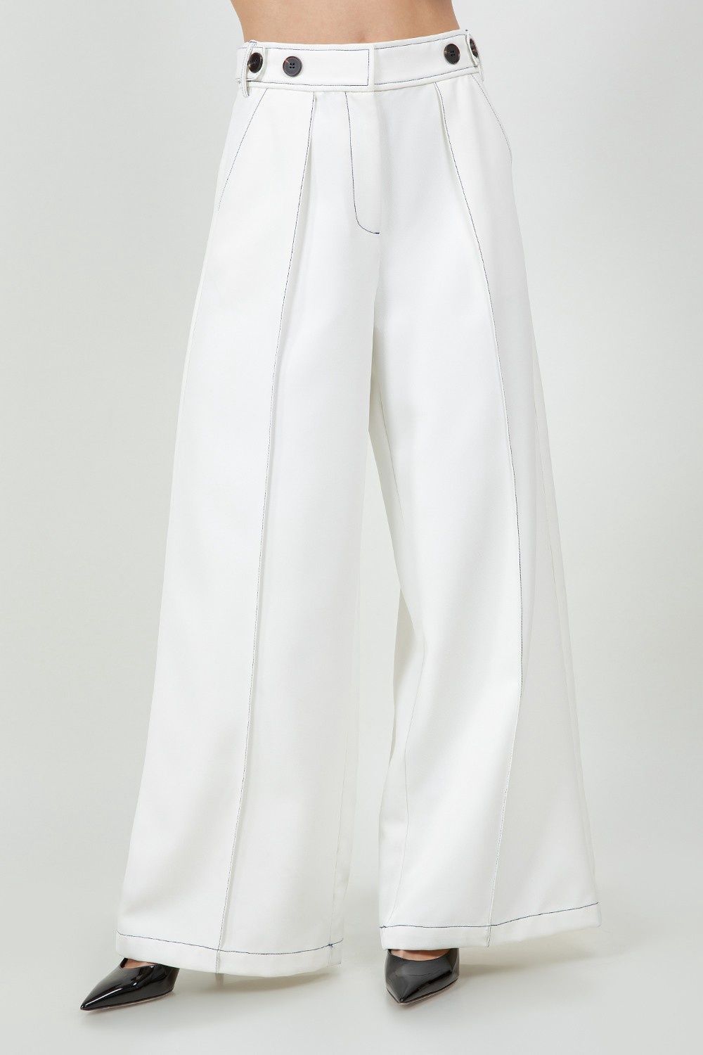 CAGGI CONTRAST STITCH WIDE LEG TROUSER