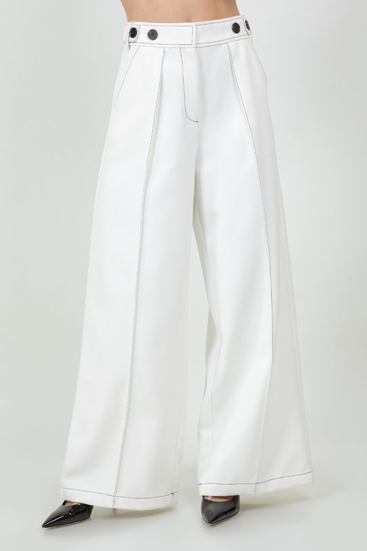 CAGGI CONTRAST STITCH WIDE LEG TROUSER