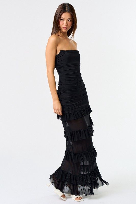 LUCIA RUFFLE CORSET MAXI DRESS