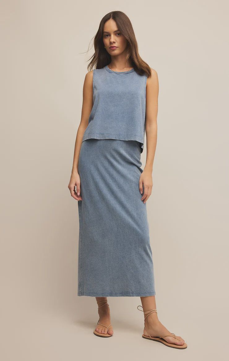 GAIL JERSEY DENIM MIDI SKIRT, Size: XSMALL, Colour: MED. INDIGO