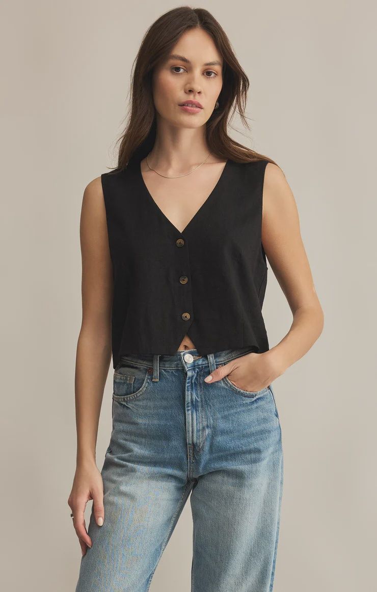 MARTA LINEN VEST, Size: XSMALL, Colour: BLACK