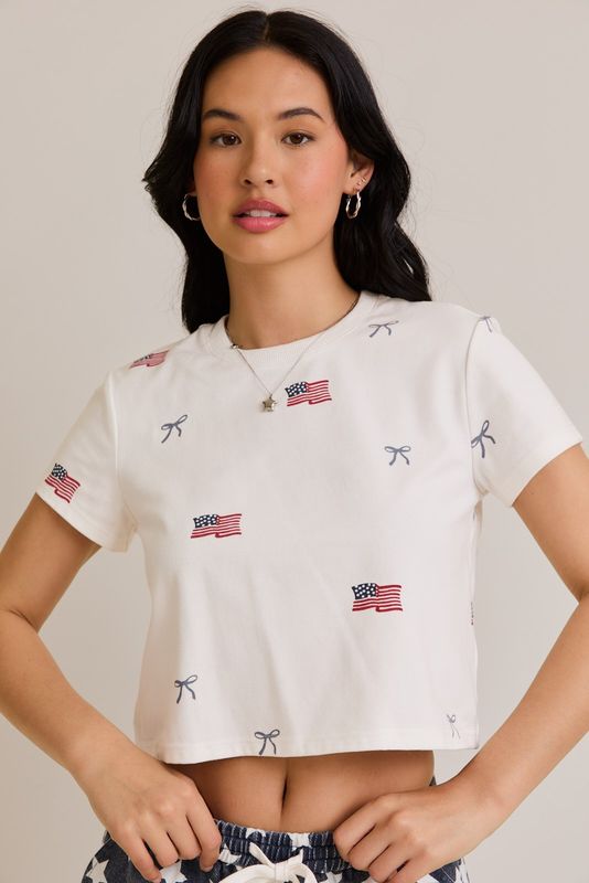 USA FLAG TEE WITH BOW