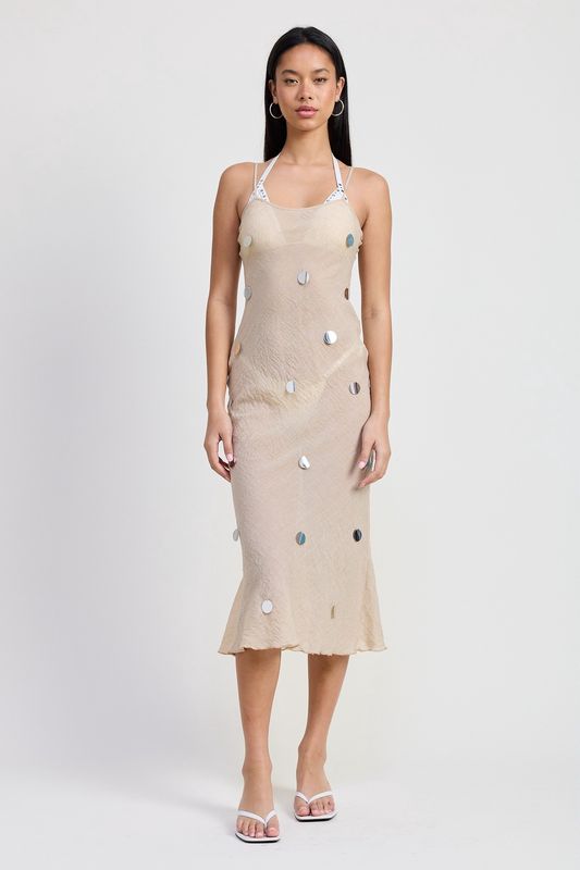 HEATHER EMBELLISHED MIDI BIAS DRESS