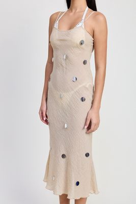 HEATHER EMBELLISHED MIDI BIAS DRESS