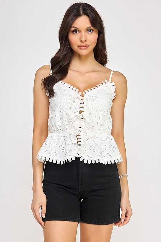 FULL BLOOM EYELET CAMI, Size: SMALL, Colour: WHITE
