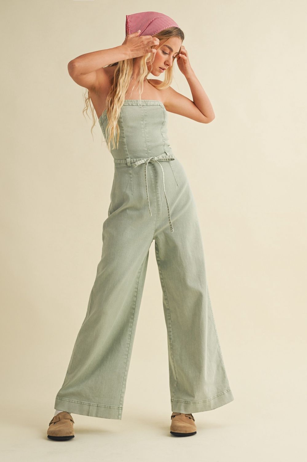 SIENNA SEA STRAPLESS DENIM JUMPSUIT