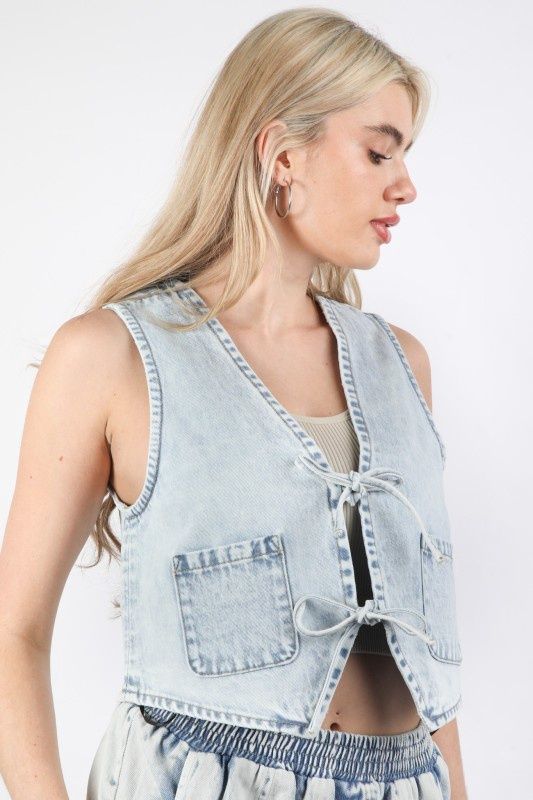 ACID WASH DENIM VEST, Colour: LT. INDIGO, Size: SMALL