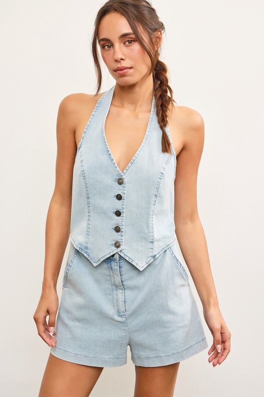 AMELIA VEST ROMPER, Colour: ICY DENIM, Size: SMALL