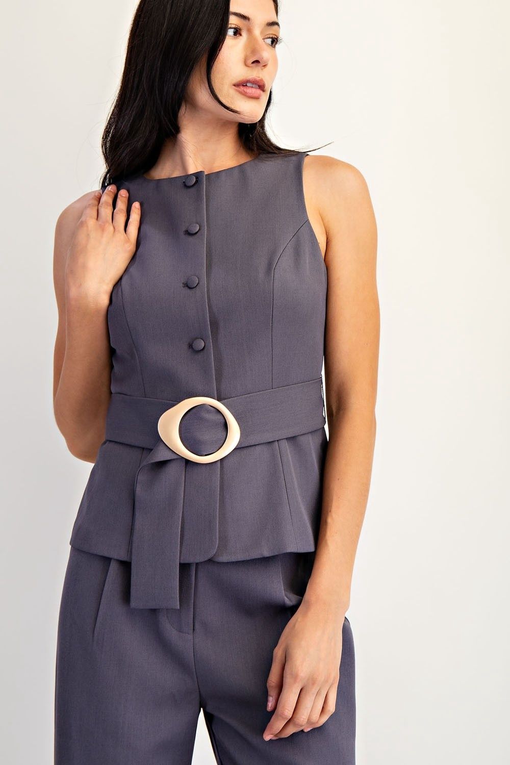 AURORA BELT BUTTON WOVEN VEST
