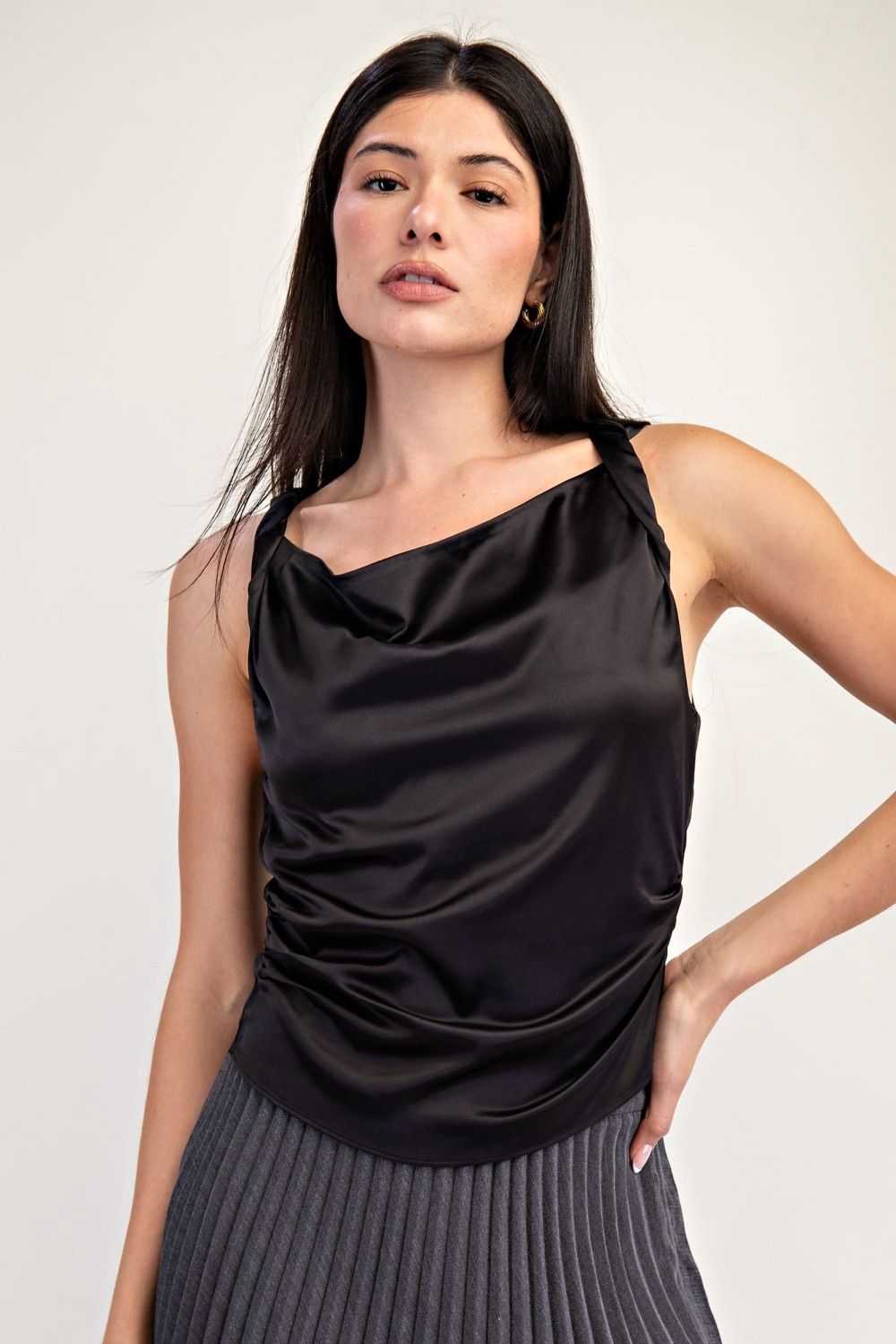 CASIMIR SATIN COWL NECK TOP