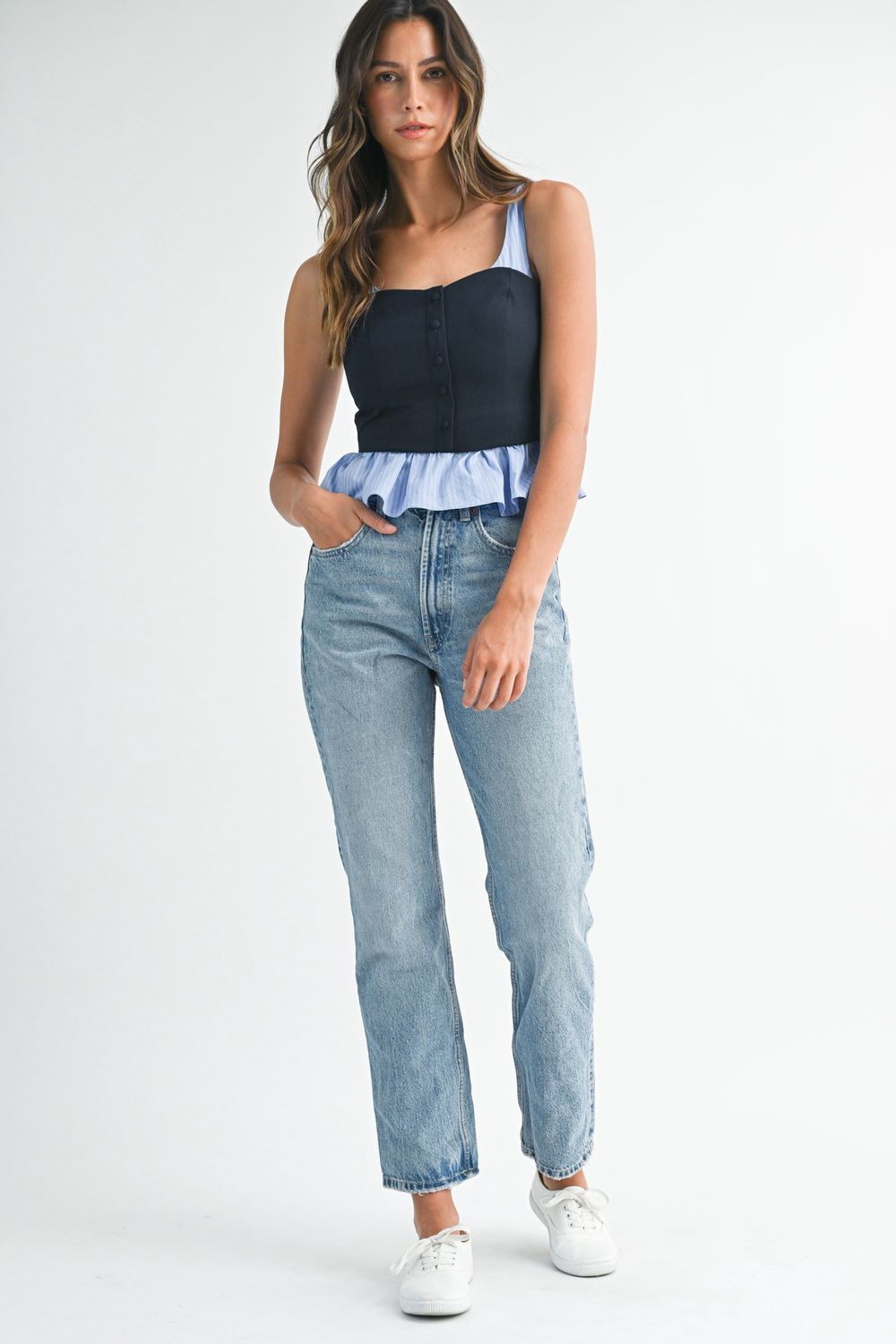 BASTIA CONTRAST STRIPE PEPLUM TOP