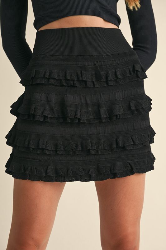 RIONA RUFFLE KNIT TIERED MINI SKIRT