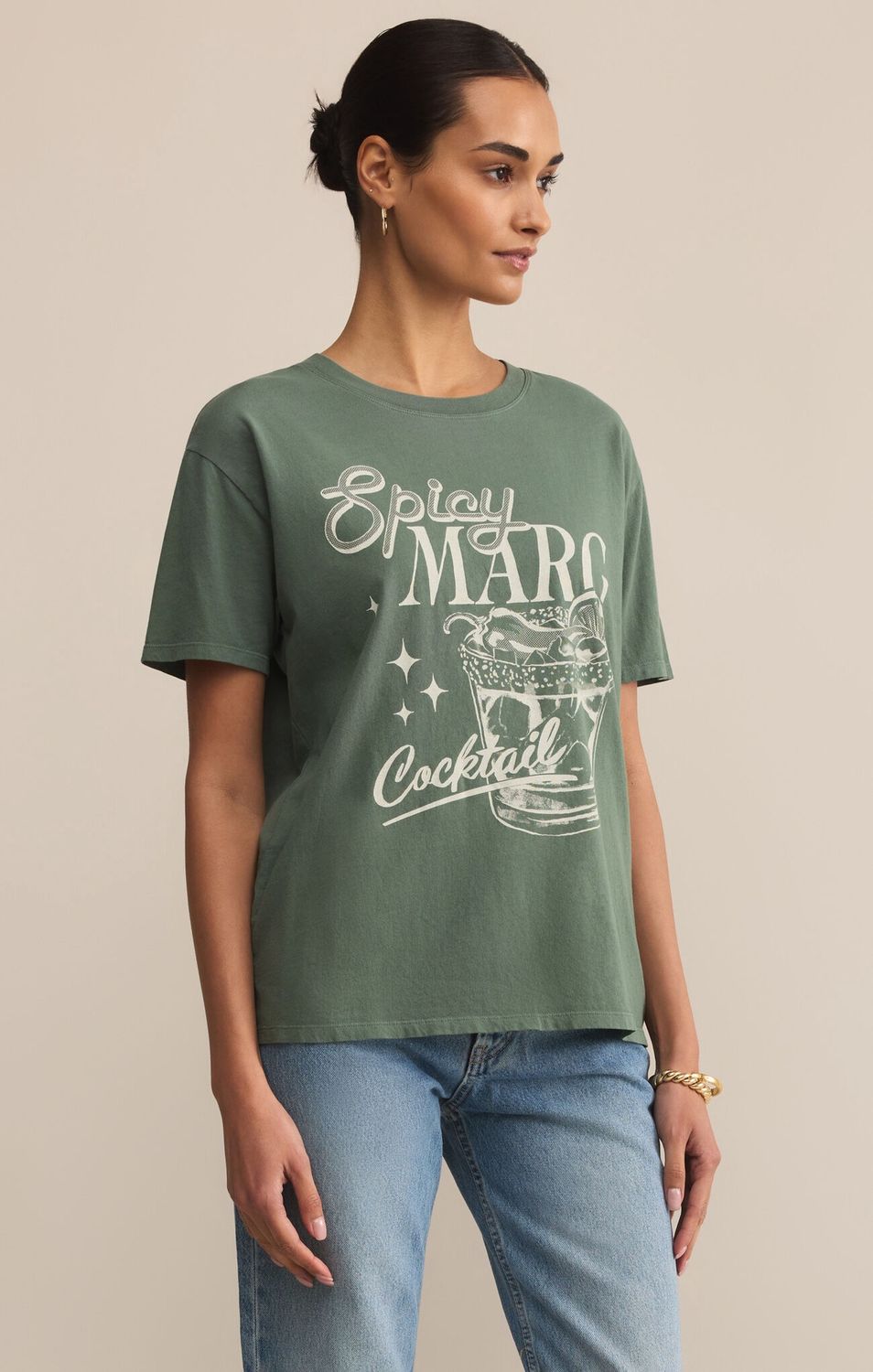 SPICY MARG BOYFRIEND TEE, COLOR: HUNTER GREEN, Size: XSMALL
