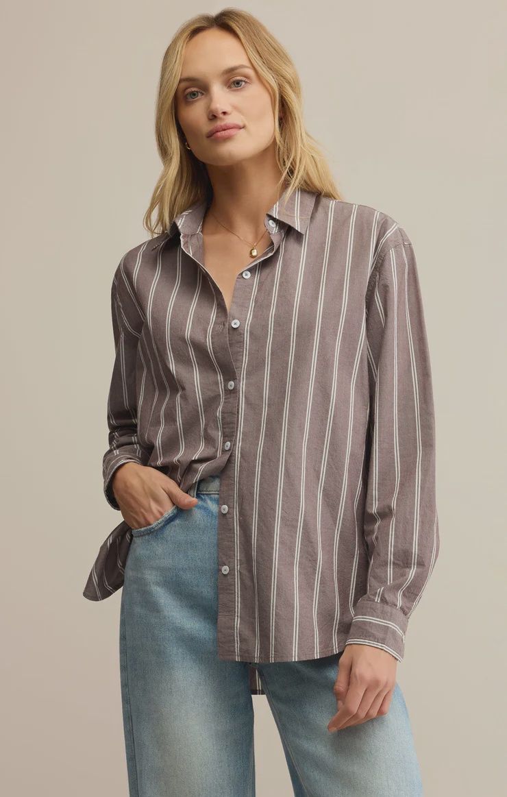 SEAPORT STRIPED POPLIN SHIRT, COLOR: SANDAL WOOD, Size: XSMALL