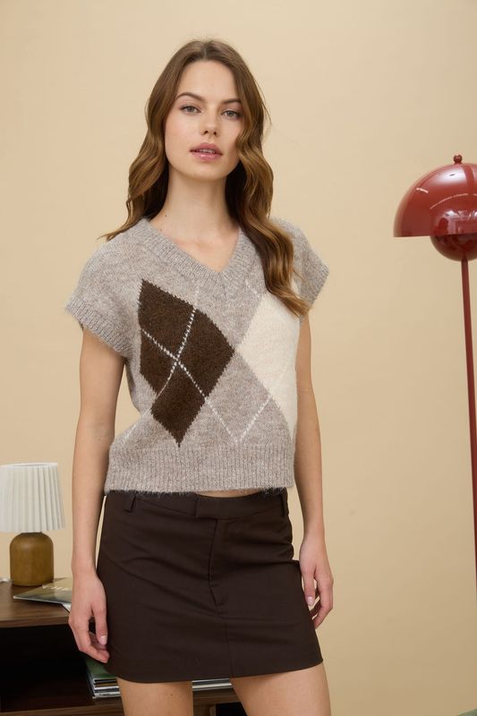 SEGGIE ARGYLE KNIT VEST