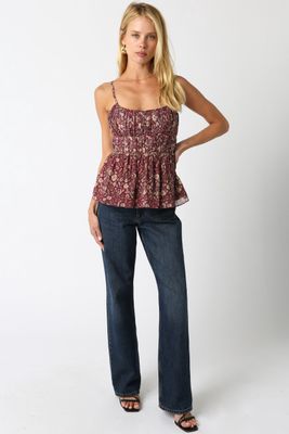 HALENA FLORAL RUFFLE HEM STRAP TOP