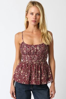 HALENA FLORAL RUFFLE HEM STRAP TOP