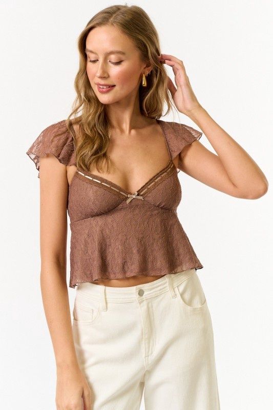 LUNA LACE BABYDOLL CAMI, Colour: MOCHA, Size: SMALL