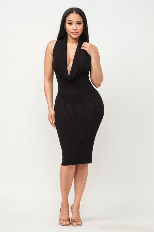 CHRISTIANA COWL NECK MIDI DRESS