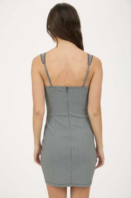 ANEIRA PLAID LACE TRIM MINI DRESS