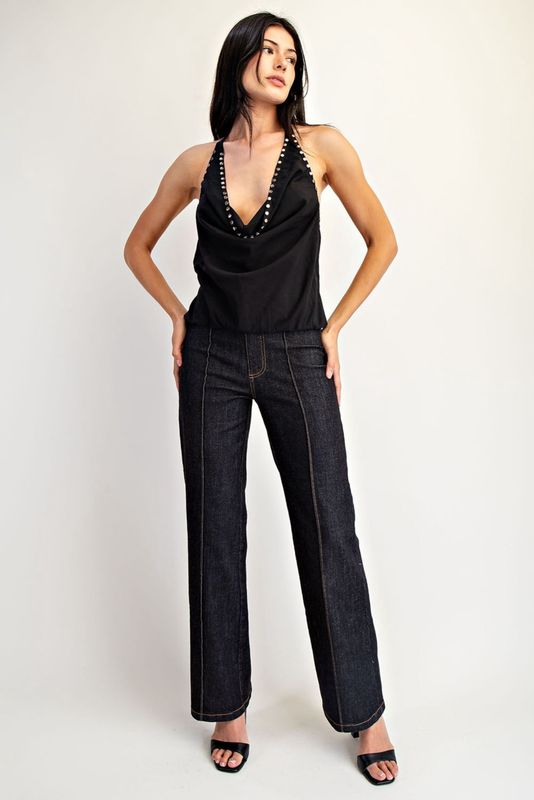 WILLOW STUDDED COWL NECK TOP