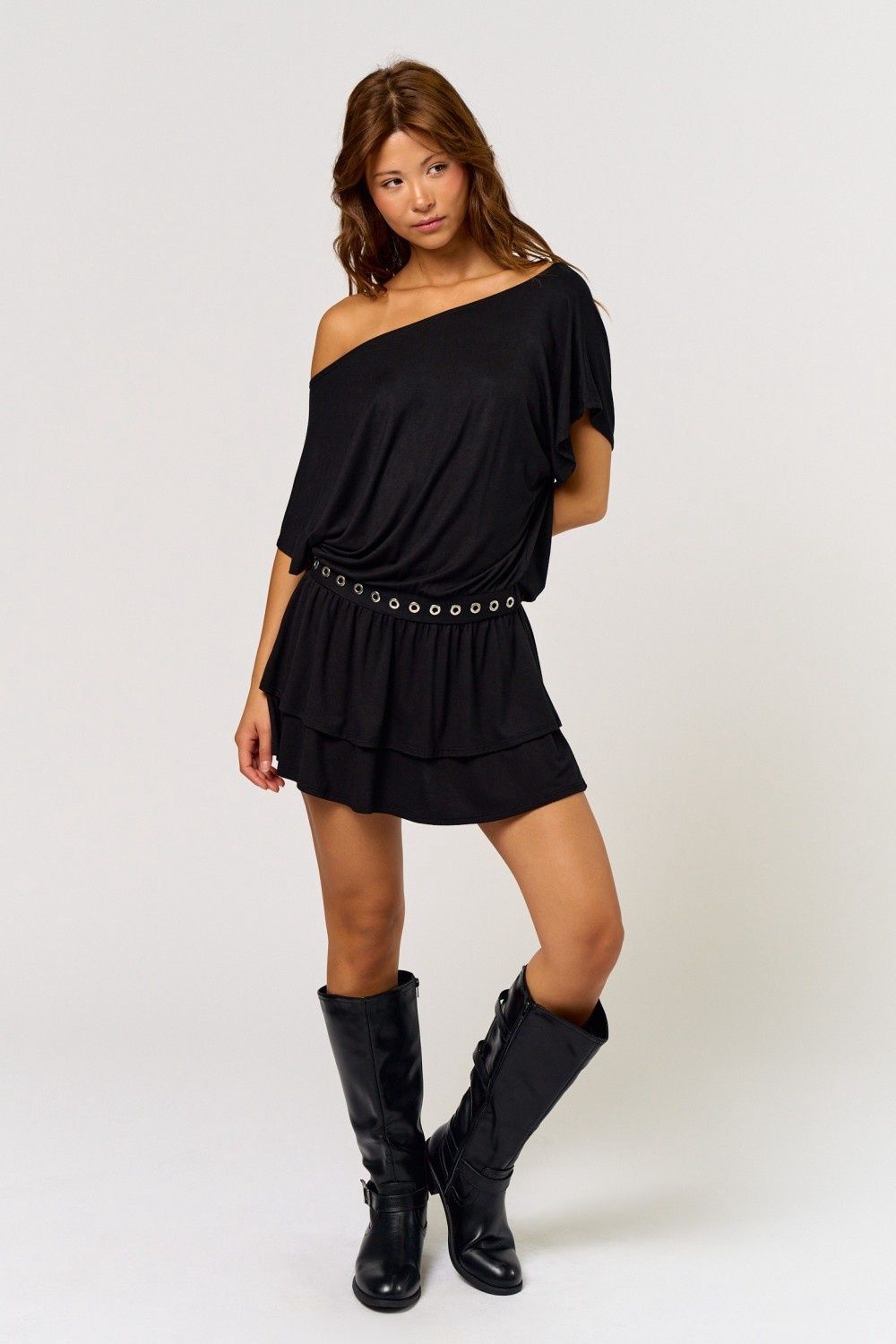 METAL EYELET MINI DRESS