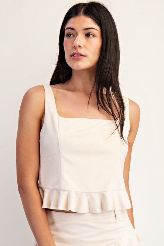 JULIETTE FLARE HEM FAUX SUEDE TOP