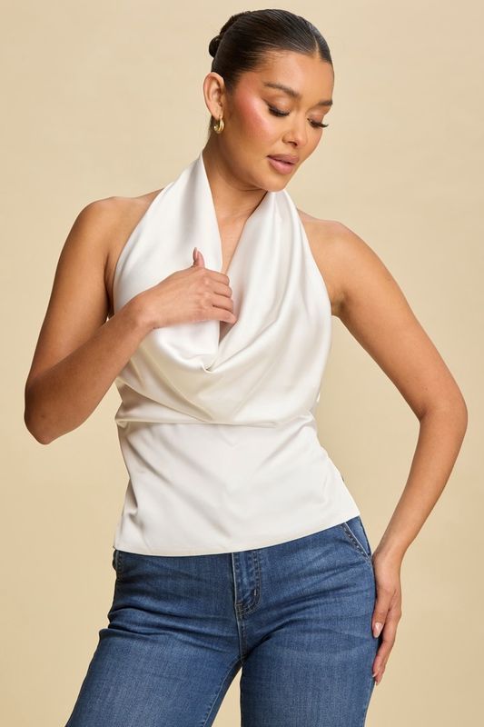 SENNIA DRAPE SATIN COWL TOP