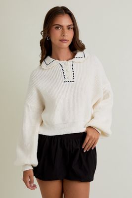 ROBIN RIB KNIT LACE TRIM SWEATER