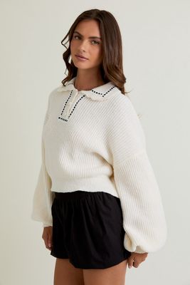 ROBIN RIB KNIT LACE TRIM SWEATER