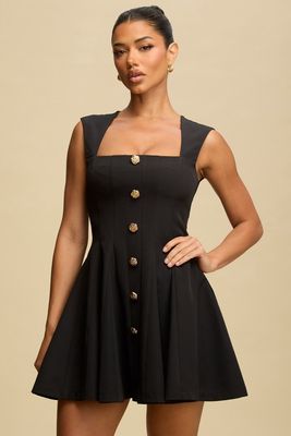 ROSE BUTTON MINI FLARE DRESS