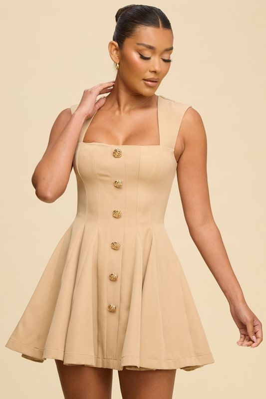 ROSE BUTTON MINI FLARE DRESS