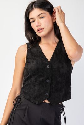 FALLON FAUX SUEDE BUTTON VEST