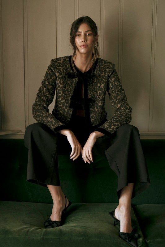 LEOPARD VELVET BOW CARDIGAN