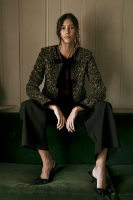 LEOPARD VELVET BOW CARDIGAN