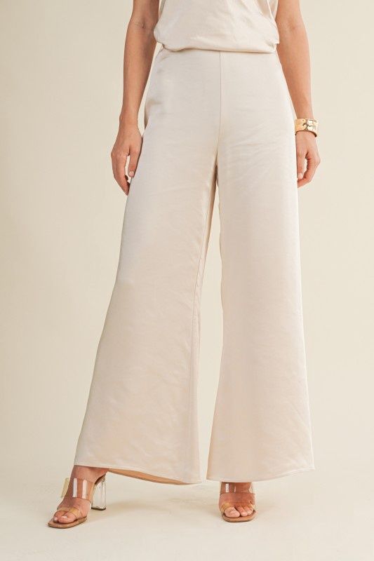 STEPHY SATIN PANTS, Colour: CHAMPAGNE, Size: SMALL