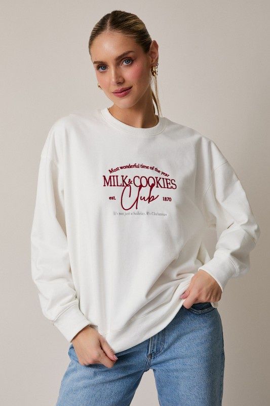 MILK &amp; COOKIES CLUB SWEATSHIRT, Colour: WHITE, Size: SMALL