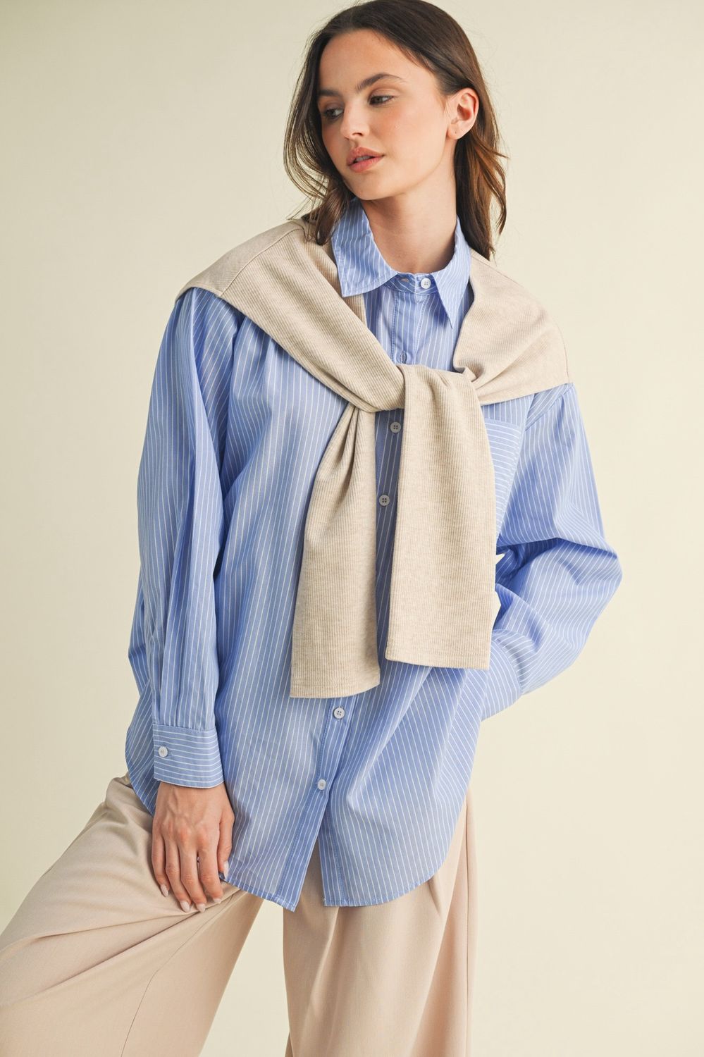 AVISAN  STRIPE LAYERED BUTTON TOP