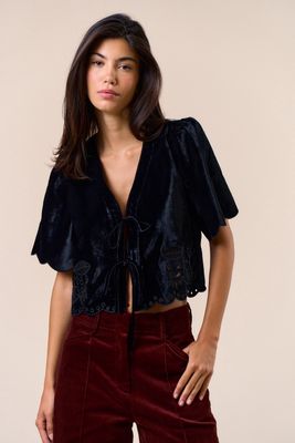 VELLA VELVET PEPLUM TIE TOP