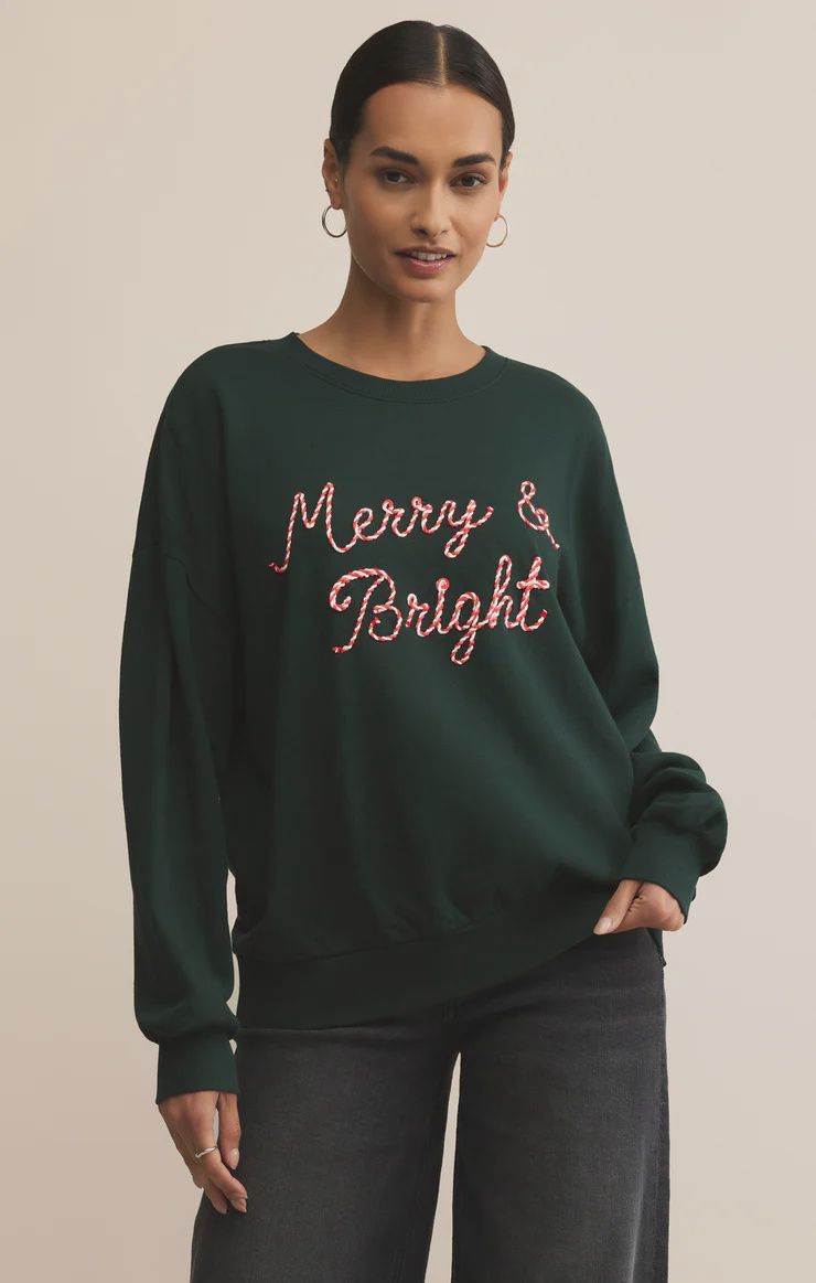 MERRY &amp; BRIGHT SWEATSHIRT, Colour: GREEN, Size: XSMALL