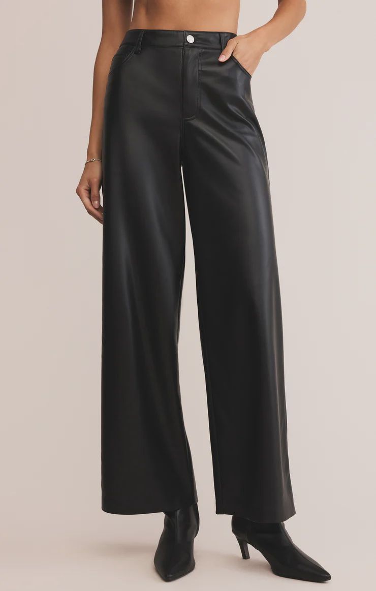 MARLI WIDE LEG LEATHER PANTS, Colour: BLACK, Size: 24