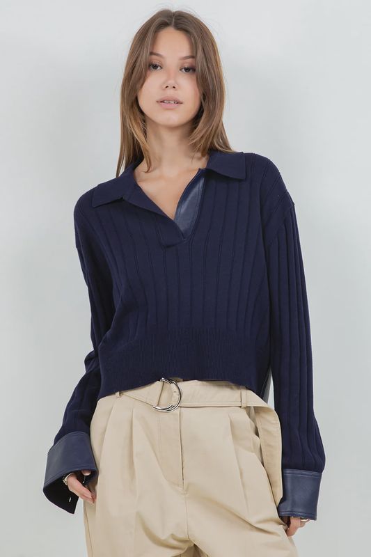 ALINA CONTRAST PU SWEATER